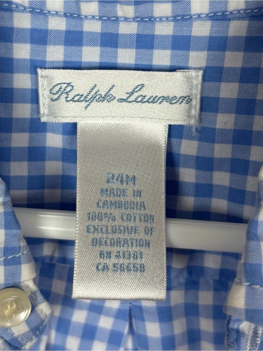 Ralph Lauren Button Down Shirt Toddler Size 24 Month Blue White Check Preppy